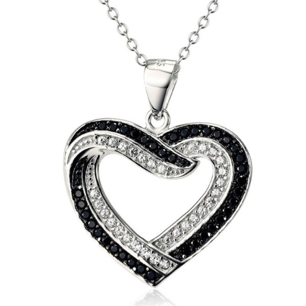Stunning Black & White Crystal Heart Pendant Chain - Picture 4 of 5